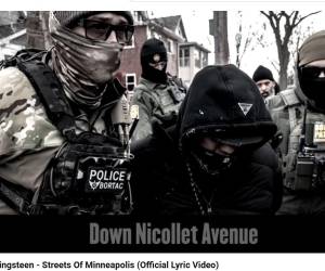 <i>Captura de pantalla del video oficial Streets of Minneapolis. “Vamos a luchar para esta tierra y el extranjero entre nosotros”, dice Springsteen</i>