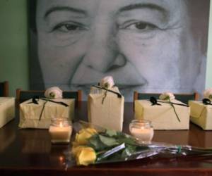 Funerary urns with the remains of three adults and three children, victims of the 1981 El Mozote massacre, are lined up to be handed over to their relatives in San Salvador, on December 7, 2018. - On December 1981, during civil war (1980-1992), members of the US-trained elite Salvadoran Atlacatl battalion killed more than a thousand villagers during a counterinsurgency operation in El Mozote, the bloodiest massacre in contemporary history in Latin America. (Photo by MARVIN RECINOS / AFP)