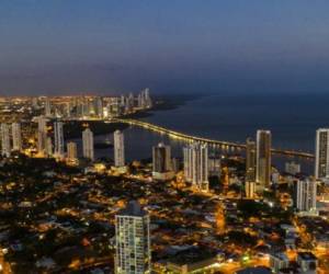 Aerial view of Panama City taken during sunset on March 23, 2019. (Photo by Luis ACOSTA / AFP)