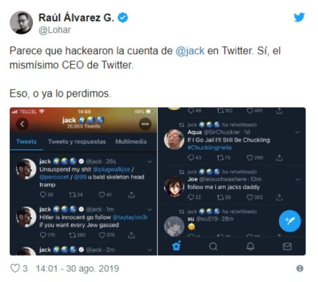 Cuenta de Jack Dorsey, CEO de Twitter, fue hackeada