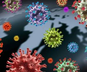 Global Virus variant and mutating cells concept or new coronavirus b.1.1.7 variants outbreak and covid-19 viral cell mutation as an influenza background with dangerous flu strain as a medical health risk as a 3D render.