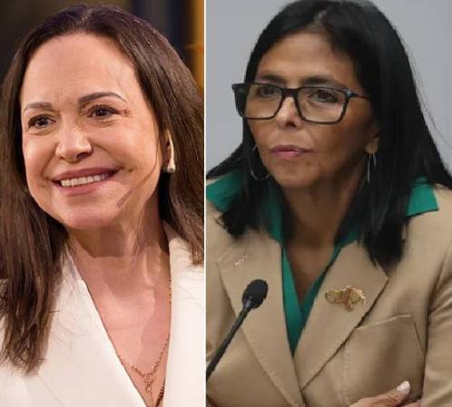 María Corina Machado demostró en una multitudinaria convocatoria en Madrid que la diáspora exige elecciones. Delcy Rodríguez comenzó este domingo un marcha de varios días por Venezuela para ganar consenso interno. (Fotos: Archivo)