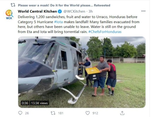 Chef José Andrés Puerta cocina para los afectados por Eta en Guatemala y Honduras