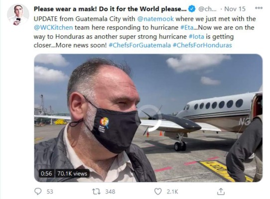 Chef José Andrés Puerta cocina para los afectados por Eta en Guatemala y Honduras