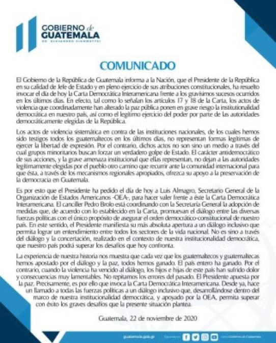 Giammattei insta al diálogo en Guatemala con apoyo de la OEA