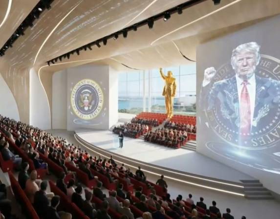 Así será la futura biblioteca de Trump, con estatua dorada gigante de él
