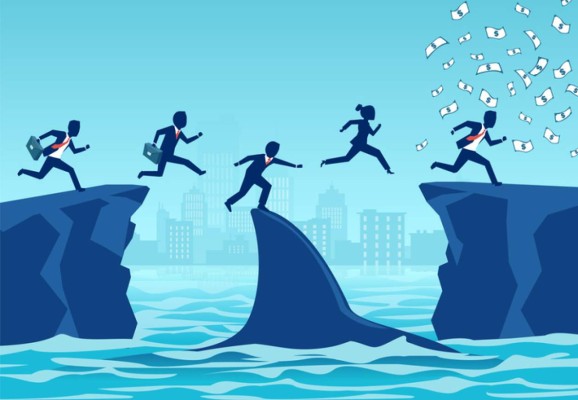 Vector of opportunistic business people taking advantage of difficult economic times and crisis