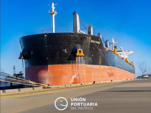 <i>CEPA informó sobre la llegada del buque de carga general Genco Pyrenees, una embarcación de 182 metros de eslora. FOTO CEPA</i>