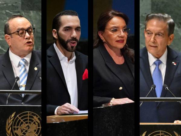 <i>Alejandro Giammattei, Nayib Bukele, Xiomara Castro y Laurentino Cortizo, subieron al estrado de la organización, en Nueva York, Estados Unidos, ente el 19 y 20 de septiembre. Fotos AFP/E&amp;N</i>