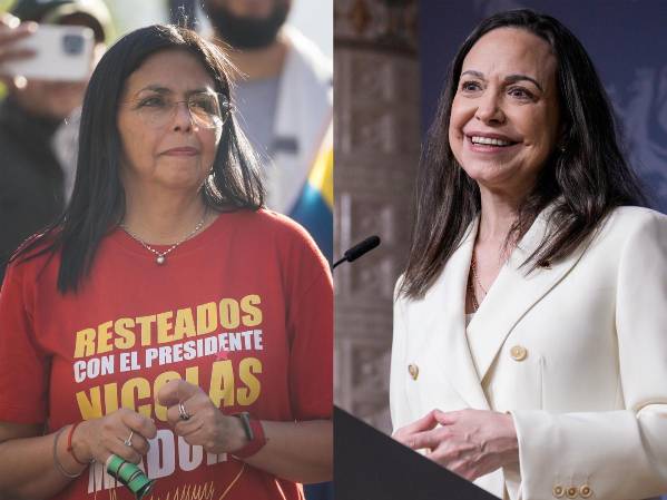 <i>Combo de fotografías de archivo que muestran a la vicepresidenta ejecutiva de Venezuela, Delcy Rodriguez (i), y a la líder opositora venezolana María Corina Machado. EFE/ Miguel Gutiérrez/ Stian Lysberg Solum</i>