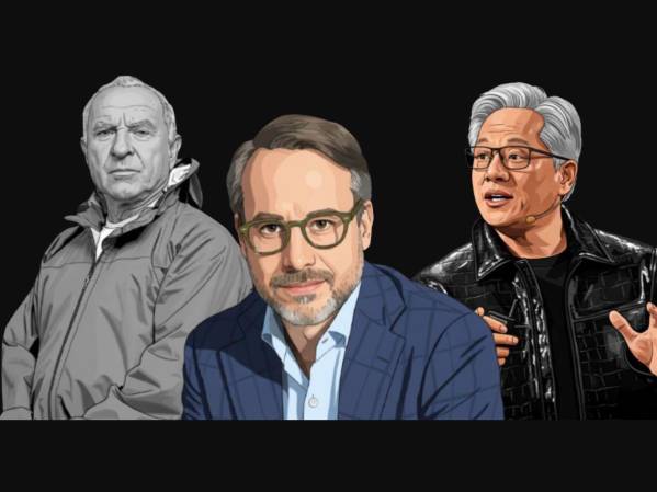 <i>Yvon Chouinard (Patagonia), Adrian Neuhauser (Avianca) y Jensen Huang (Nvidia), los tres protagonistas de historias de resiliencia en los negocios. (Fotos: IA Gemini)</i>
