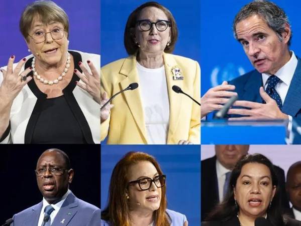 De izquierda a derecha Michelle Bachelet, Rebeca Grynspan y Rafael Grossi, abajo de izquierda a derecha Macky Sall, María Fernanda Espinosa y Carolyn Rodrigues-Birkett. (Foto: EFE/ ARCHIVO)