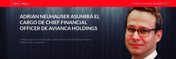 Adrian Neuhauser es el nuevo Chief Financial Officer de Avianca Holdings
