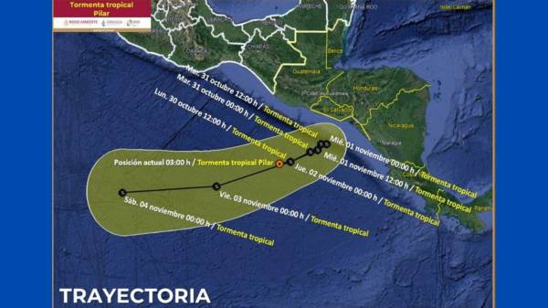 <i>Mapa que muestra la trayectoria proyectada para el fenómeno. FOTO E&amp;N/CONAGUA</i>