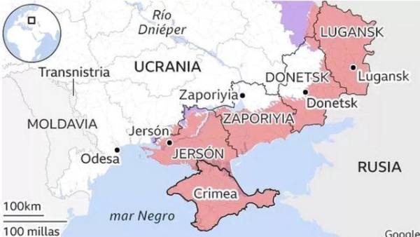 ¿Cuáles son las cinco regiones de Ucrania anexadas por Rusia desde 2014?
