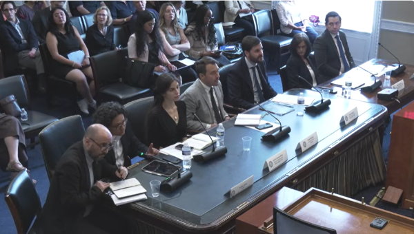 <i>En la comparecencia estuvieron Sergio Arauz, presidente de la Asociación de Periodistas de El Salvador; Isabel Carlota Roby, abogada para América Latina del Centro de Derechos Humanos Robert y Ethel Kennedy; Juan Pappier, director adjunto para las Américas de Human Rights Watch (HRW), entre otros. Foto de cortesía</i>