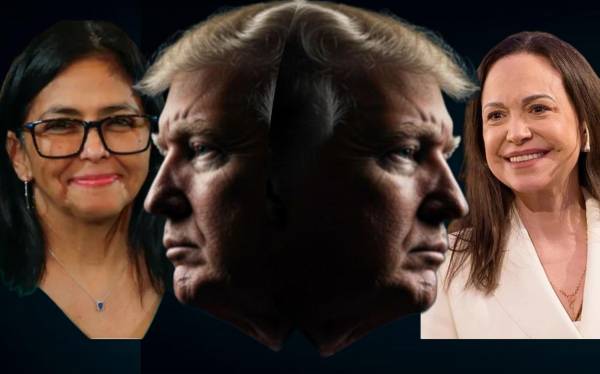 <i>Trump emerge como el árbitro externo más influyente, mientras Delcy Rodríguez y María Corina Machado representan dos caminos que, tarde o temprano, deberán converger o enfrentarse. (Collage: E&amp;N)</i>