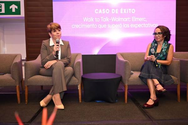 <i>Montserrat Bonilla, directora de Legal, Seguridad Corporativa, Ética y Cumplimiento de Walmart de Centroamérica; Erika Looser, gerente Comercial de Elmerc Costa Rica. FOTOS Catalina Delgado / E&amp;N</i>