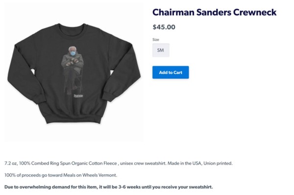 Bernie Sanders recauda US$1,8 millones para caridad con mercancía inspirada en su meme