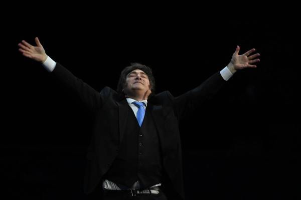 El presidente argentino, Javier Milei, participa este sábado en el Madrid Economic Forum en Madrid. EFE/ Fernando Villar