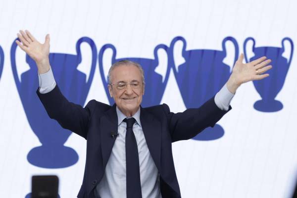 <i>Florentino Pérez, tras ser reelegido como presidente del Real Madrid. EFE/Juanjo Martín</i>