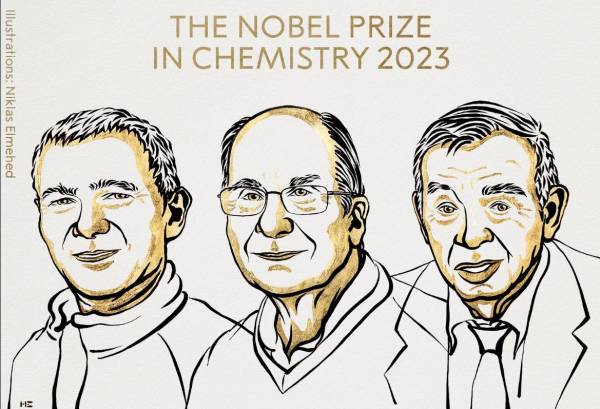 <i>Moungi Bawendi, Louis Brus y Alexei Ekimov fueron galardonados este miércoles con el Premio Nobel de Química por sus investigaciones sobre las nanopartículas. FOTO NobelPrize</i>