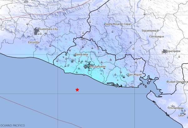 <i>Mapa de intensidad instrumental tras la ocurrencia de sismo mag. 5.1, frente a la Costa de La Libertad.FOTO MARN EL SALVADOR</i>