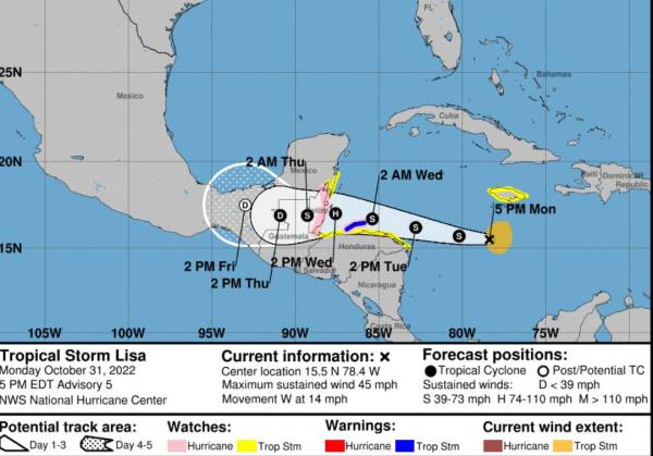 Alerta en el Caribe de Honduras, Guatemala y Belice por tormenta tropical Lisa