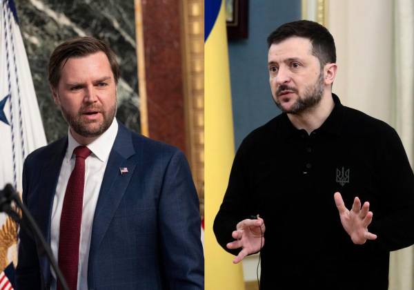 <i>Combo de fotografías de archivo del vicepresidente de Estados Unidos, J.D. Vance (i), y el presidente de Ucrania, Volodímir Zelenski. EFE/ Chris Kleponis / Volodymyr Tarasov</i>