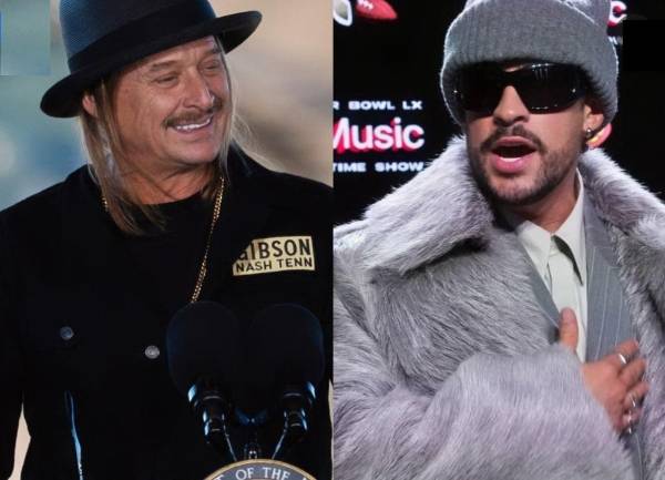 <i>Kid Rock vs. Bud Bunny, dos íconos de EEUU en tiempos de grieta ideológica. (Foto: NFL)</i>