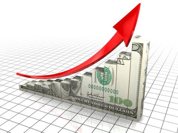 3d illustration of raising chart with dollar texture, over white background