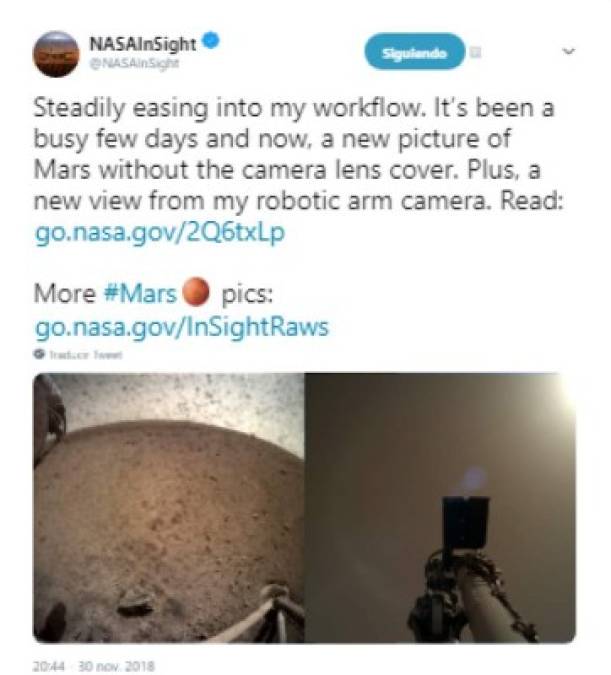 Conozcamos Marte. Estas las primeras fotos de la nave InSight