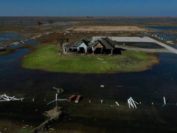 A destroyed home in Creole, La., is seen Oct. 10, 2020, in the aftermath of Hurricane Delta. (CNS photo/Adrees Latif, Reuters)