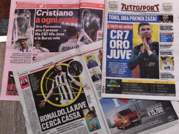 La prensa deportiva italiana aplaudió hoy, previo al anuncio oficial, la llegada del astro portugués.