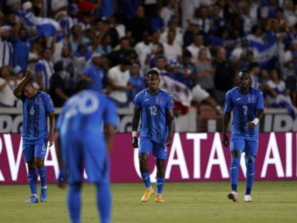 Honduras forward Romell Quioto (2nd right) shows his frustration after a goal of his was reviewed then taken back during the CONCACAF Gold Cup Prelims football match between Panama and Honduras on July 17, 2021 at BBVA Stadium in Houston, Texas. (Photo by AARON M. SPRECHER / AFP)