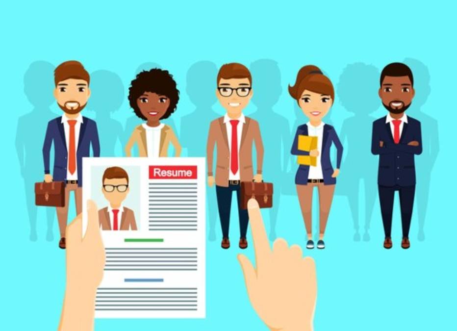 Business concept. Search and hire staff. A group of people of different nationalities are looking for work. Young professional. Business and Finance. In flat style. Cartoon.