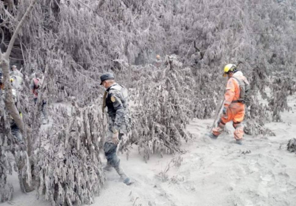 En las localidades afectadas por el alud volcánico, las calles están anegadas de ceniza y todo se llena de polvo con el vaivén de vehículos de emergencia. Algunos voluntarios espontáneos se dedican a llevar alimentos y agua a los socorristas. Foto AFP