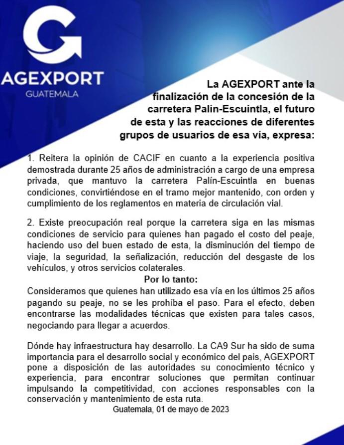 Exportadores recuerdan que Autopista Palín-Escuintla es clave para el comercio, tras liberarla del cobro de peaje Exportadores recuerdan que Autopista Palín-Escuintla es clave para el comercio, tras liberarla del cobro de peaje