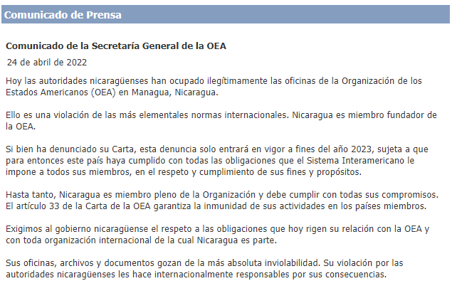 La ruptura de facto de Nicaragua con la OEA, llega tras seis años de desencuentros La ruptura de facto de Nicaragua con la OEA, llega tras seis años de desencuentros
