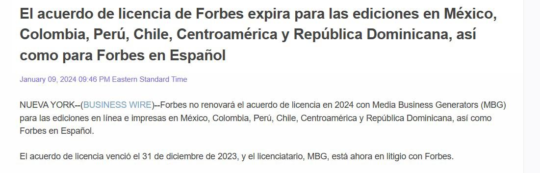 Disputa legal por el uso de la marca Forbes en Centroamérica y Suramérica