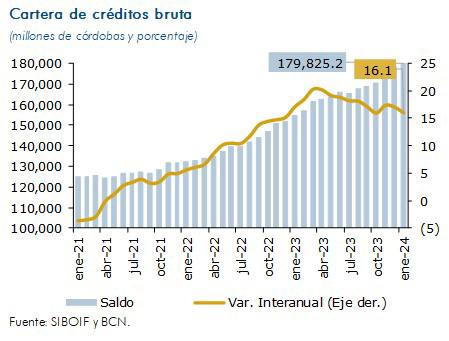 La cartera de créditos de Nicaragua se incrementó en 16,1 % en enero