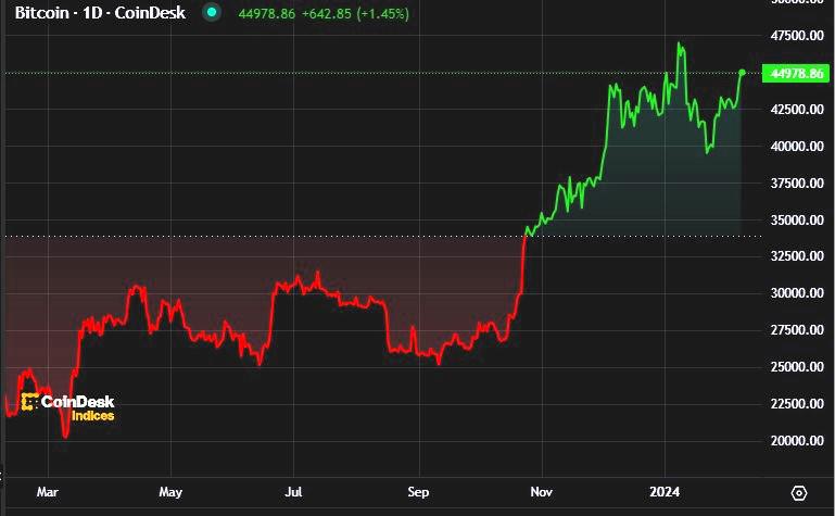 Bitcoin supera el techo de US$45.000 y predicen seguirá subiendo Bitcoin supera el techo de US$45.000 y predicen seguirá subiendo