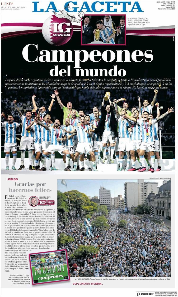 Las portadas de los periódicos destacan el gane de Argentina en Qatar