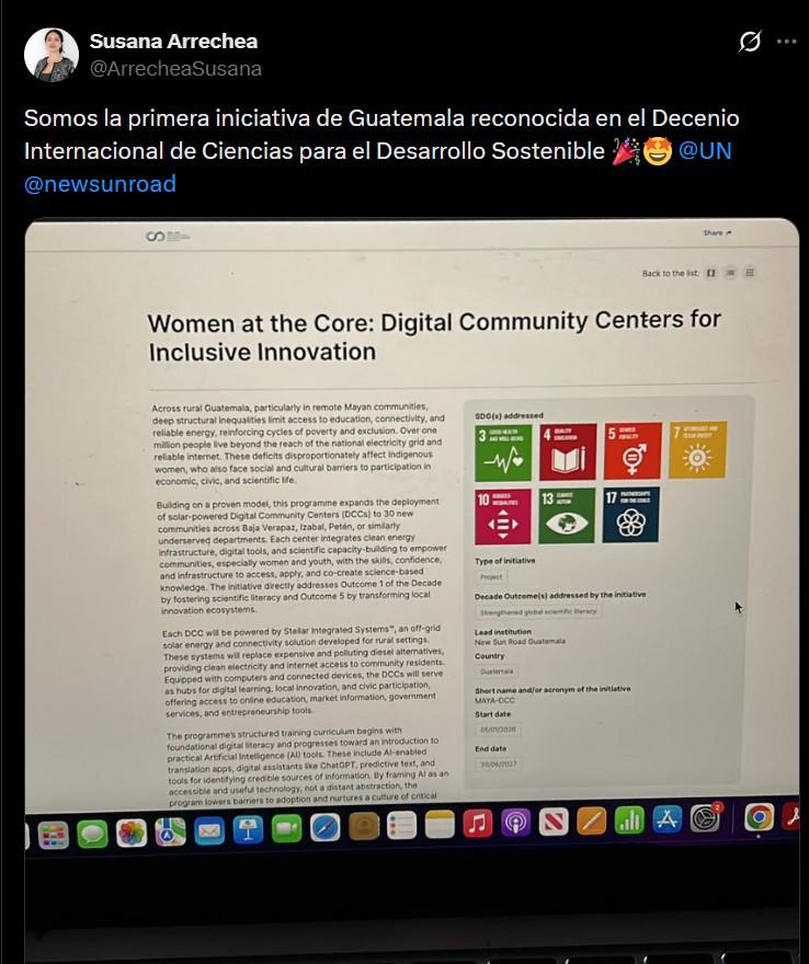 Susana Arrechea es reconocida por Naciones Unidas por 'New Sun Road'