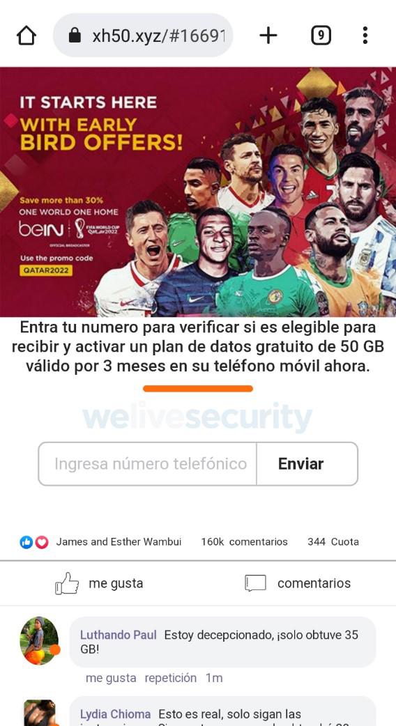 ¡No están regalando 50 GB de datos para ver el mundial!